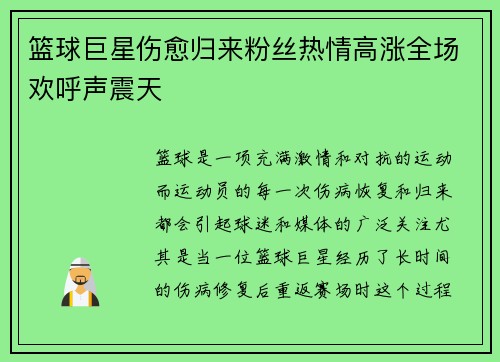 篮球巨星伤愈归来粉丝热情高涨全场欢呼声震天